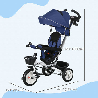 6 in 1 Toddler Tricycle with Parent Push Handle, Canopy, Storage Baskets, Cupholder, Dark Blue Tricycles for Kids Multi Colour  at Gallery Canada