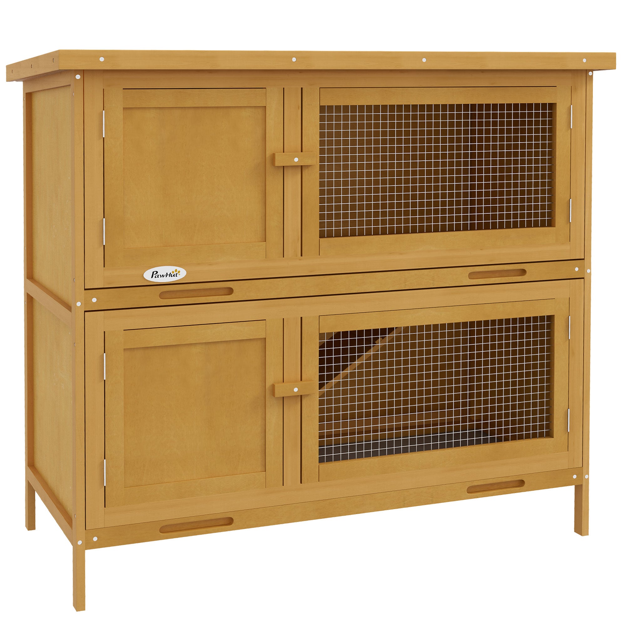 Wood Rabbit Hutch with 2 Large Main House, Ramp, Trays, Yellow Rabbit Hutch at Gallery Canada