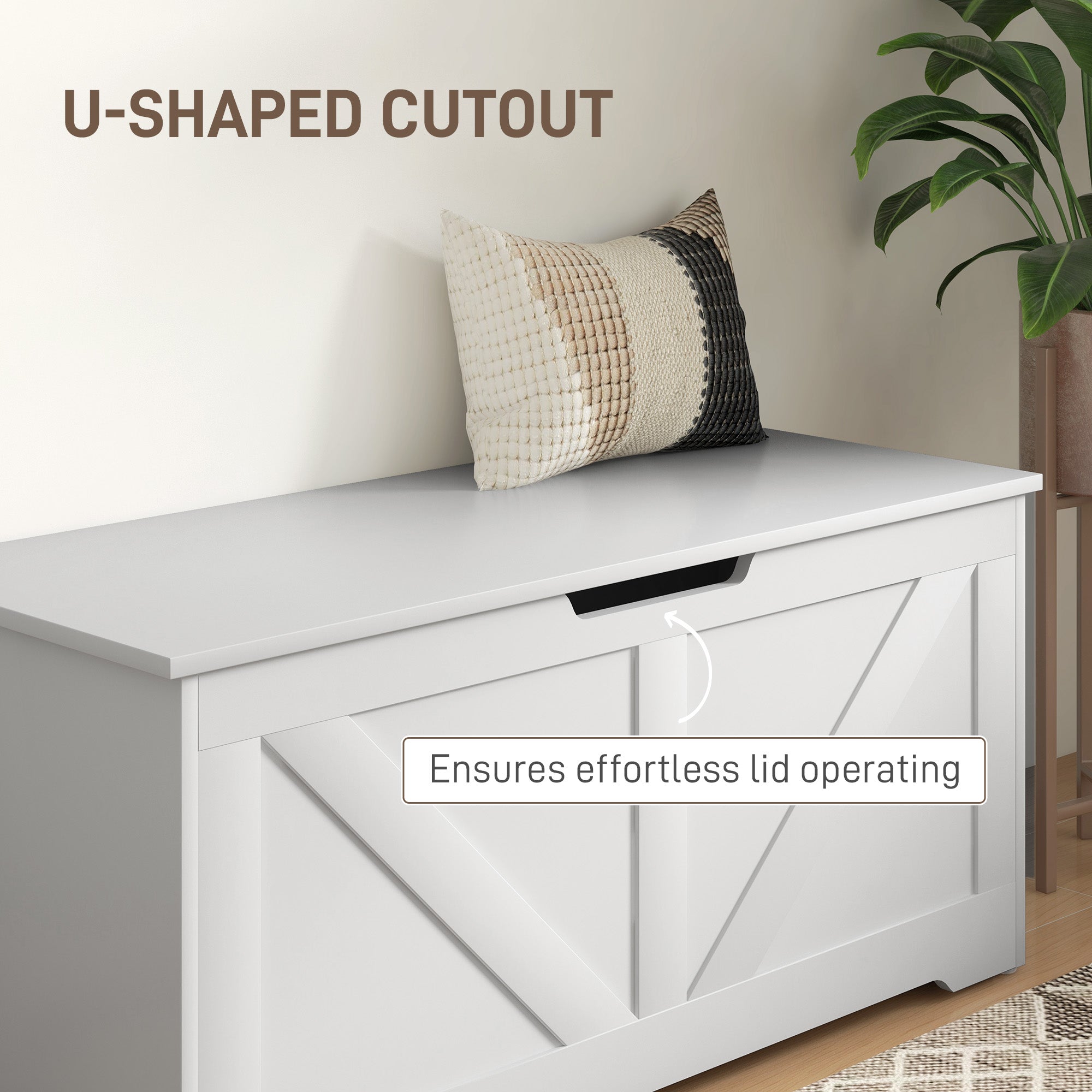 39.4 Inches Storage Chest, Storage Trunk with 2 Safety Hinges, Wooden Box for Living Room, White Wood Grain Storage Cabinets at Gallery Canada