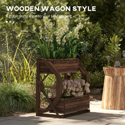 Wooden Wagon Planter Box, 2-Tier Raised Garden Bed, for Vegetables Flowers Herbs Wooden Planter Boxes   at Gallery Canada