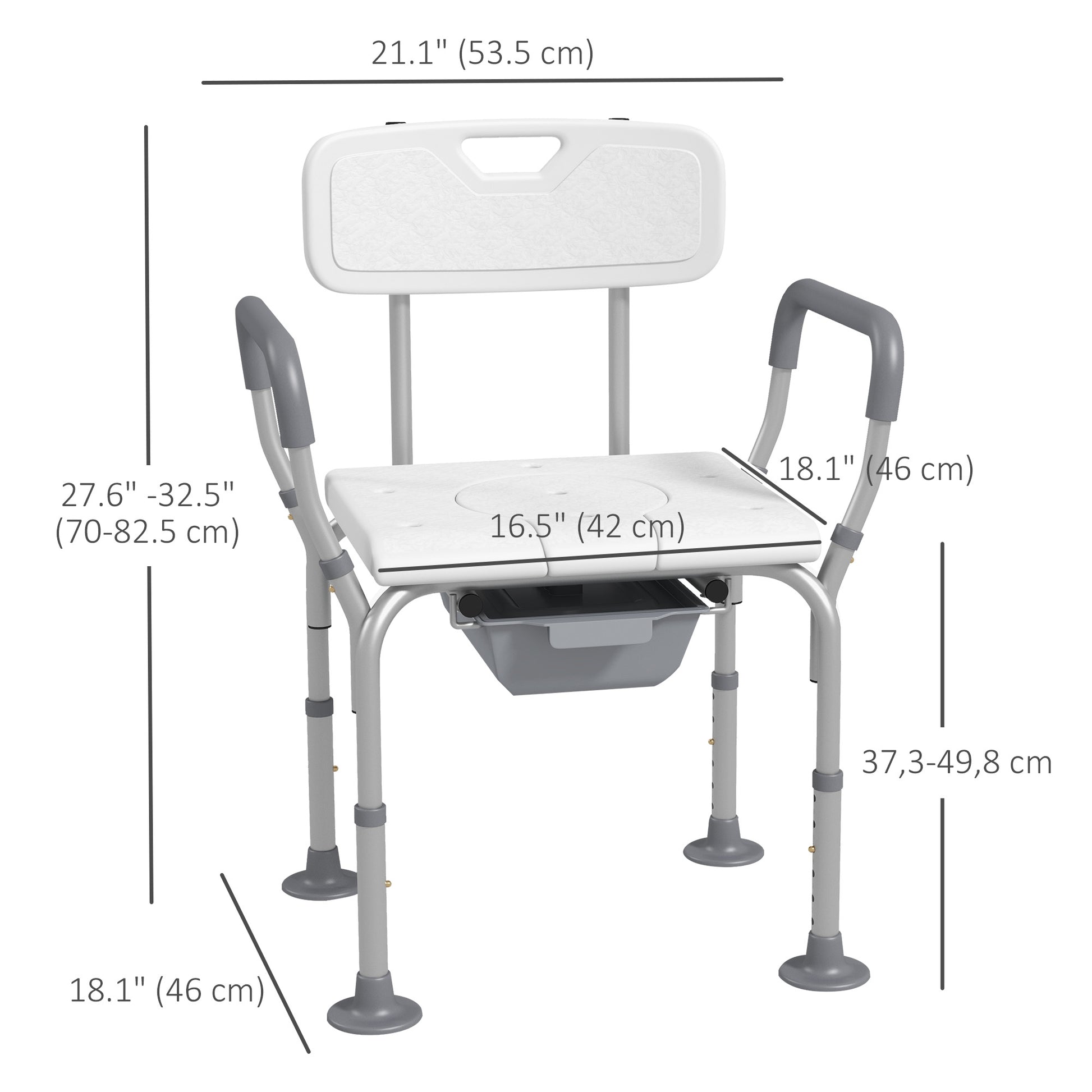 3-in-1 Shower Chair with Back, Adjustable Bedside Commode, Raised Toilet Seat w/ Rubber Foot Pad for Seniors, Disabled Bath Chairs   at Gallery Canada