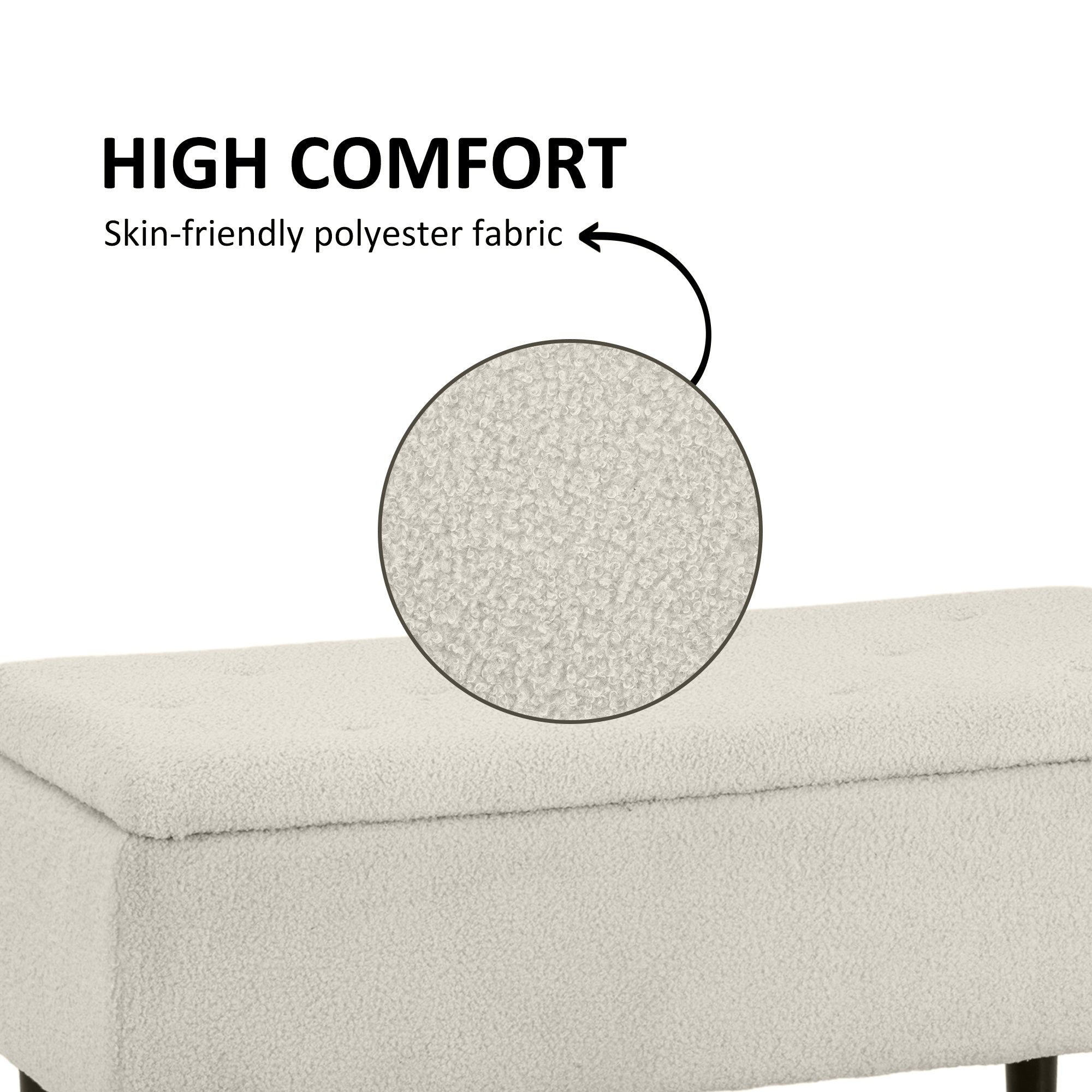 37 Inch Modern Ottoman with Storage and Wooden Legs, Storage Ottoman with Teddy Velvet Upholstery, for Living Room, Bedroom, Cream White Storage Ottomans & Benches at Gallery Canada