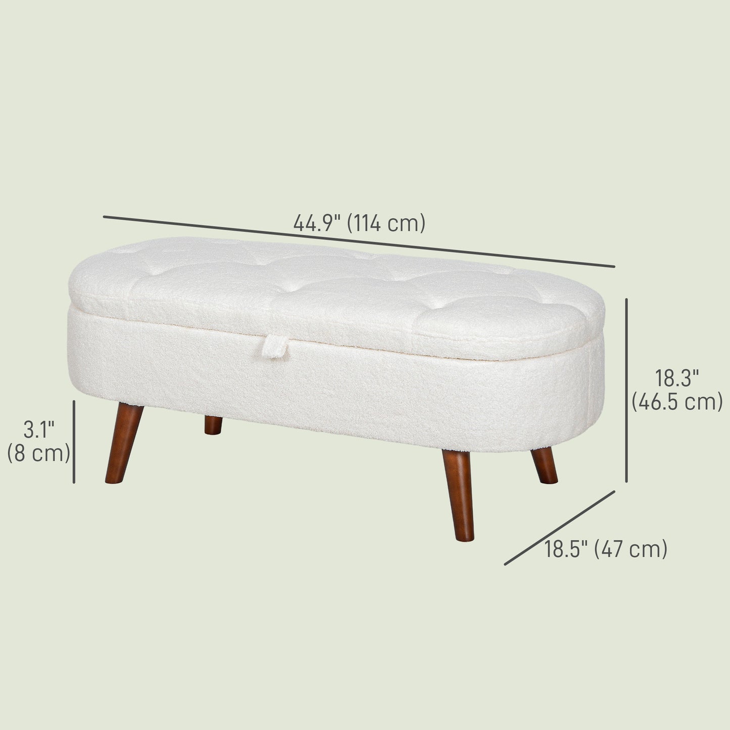 Boucle Bedroom Bench with Storage, Tufted Teddy Fleece Storage Ottoman Bench with Wood Legs for Living Room, White Storage Ottomans & Benches at Gallery Canada