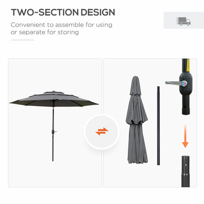 9FT 3 Tiers Patio Umbrella Outdoor Market Umbrella with Crank, Push Button Tilt for Deck, Backyard and Lawn, Light Grey Sun Umbrellas   at Gallery Canada