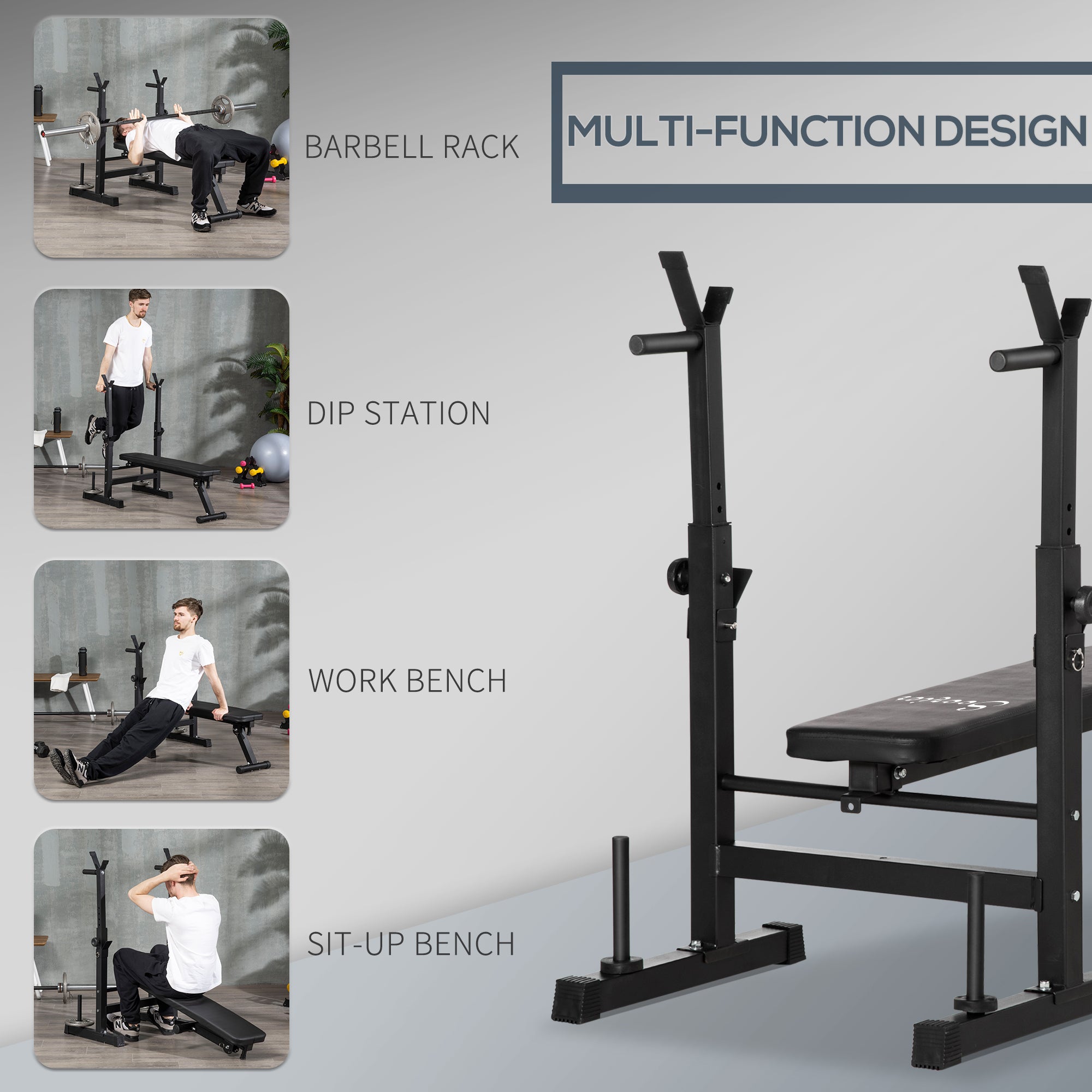 Adjustable Weight Bench, Foldable Bench Press with Barbell Rack and Dip Station for Home Gym, Strength Training Multiuse Workout Bench, Black Weight Benches at Gallery Canada