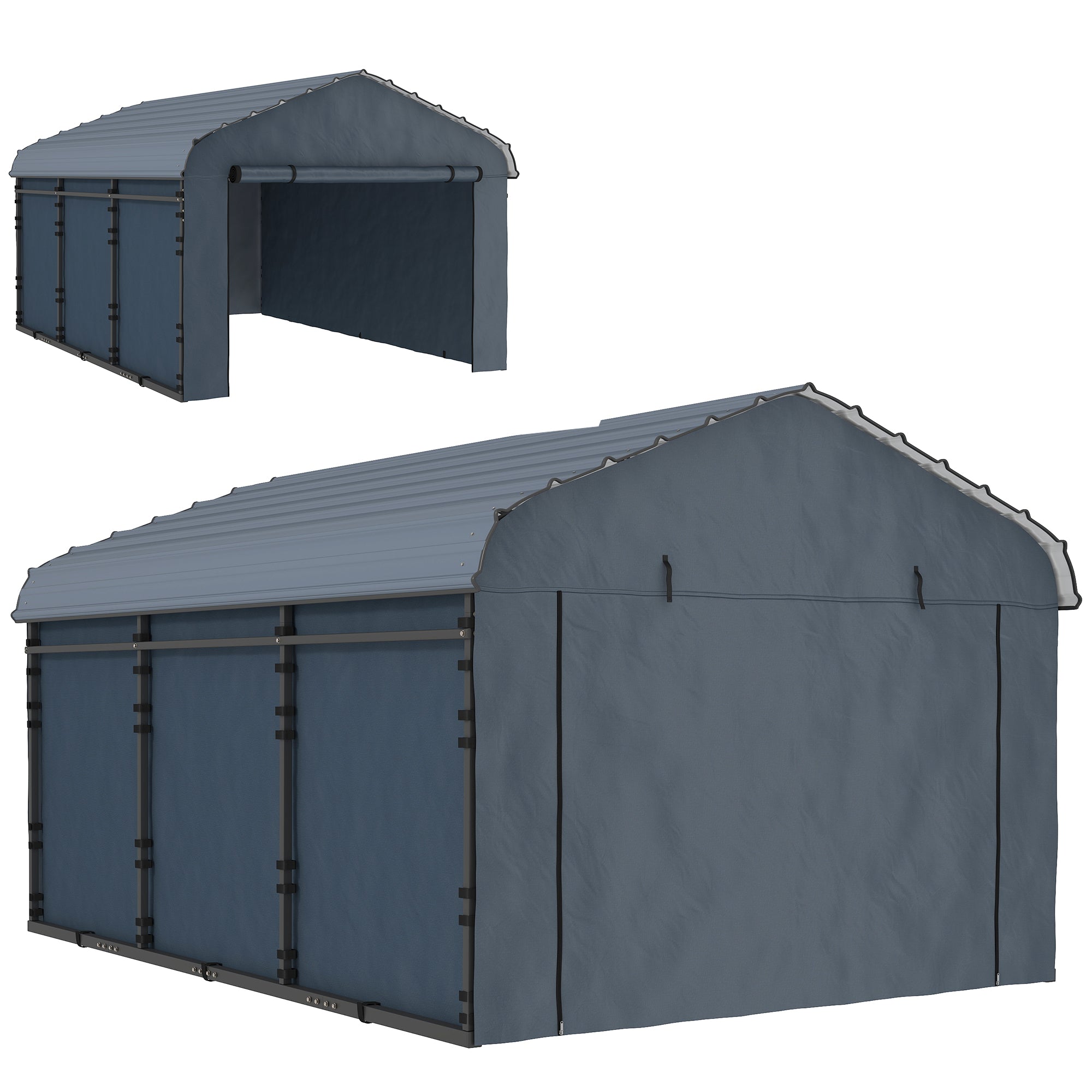 10' x 15' Metal Carport, Heavy Duty Garage Car Shelter with Galvanized Metal Roof and Removable Sidewalls, Dark Grey Car Shelters Dark Grey at Gallery Canada