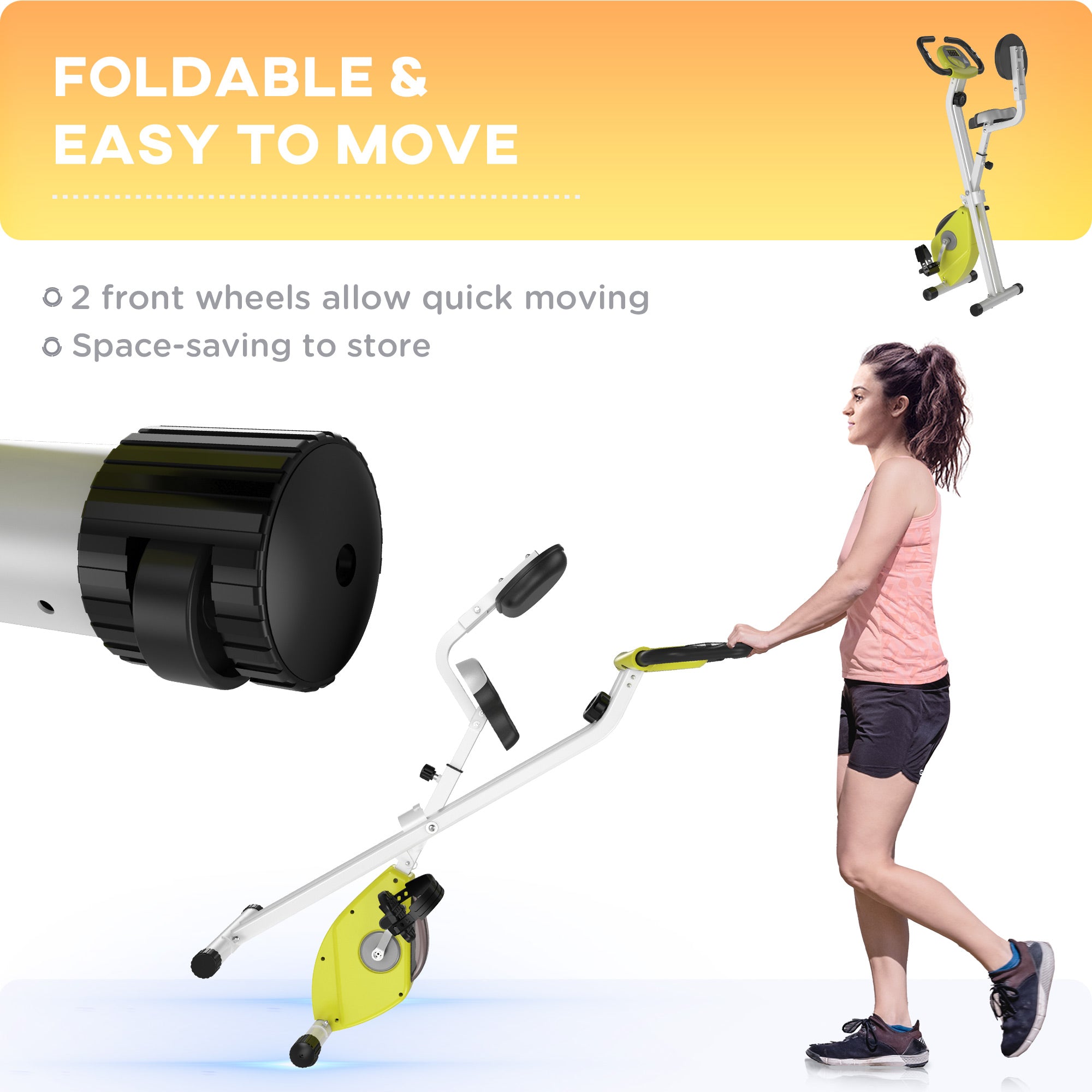 Foldable Indoor Stationary Bike with 8 Levels of Magnetic Resistance, Exercise Bike for Cardio Workout, Yellow Exercise & Stationary Bikes   at Gallery Canada