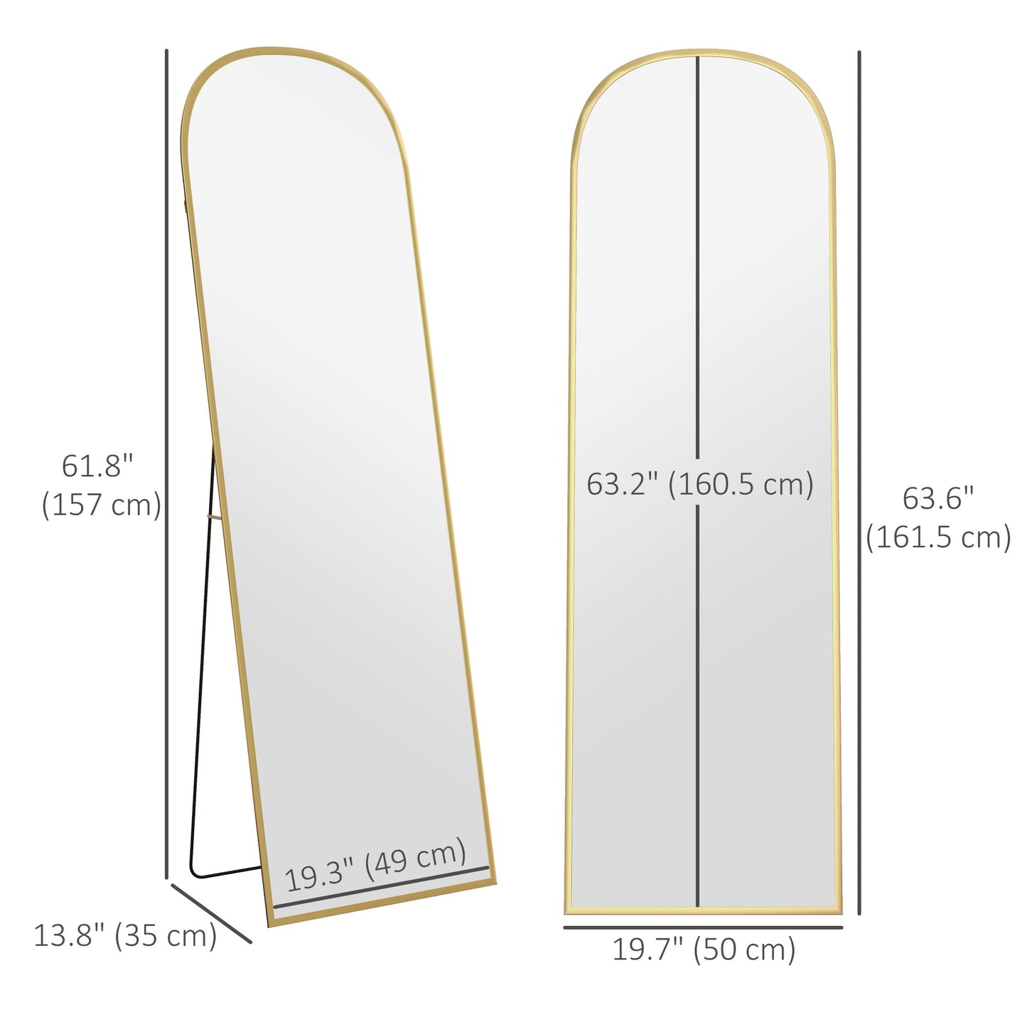 Arched Standing Mirror, 64" x 20" Full Length Mirror, Free Standing or Wall Mounted for Living Room, Bedroom, Gold Full Length Mirrors   at Gallery Canada