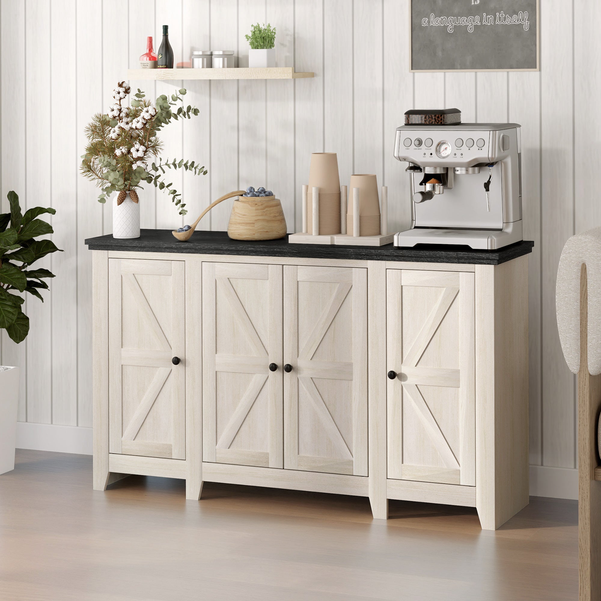 Rustic Sideboard, Buffet Cabinet with Adjustable Shelves for Living Room, Dining Room, Entryway, White Wood Grain Storage Cabinets at Gallery Canada