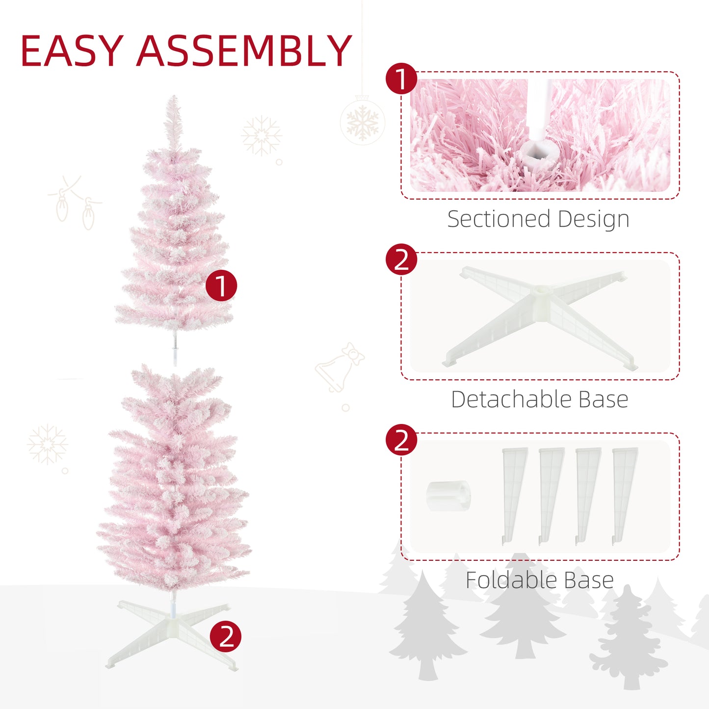 5ft Flocked Christmas Tree, Pencil Artificial Christmas Tree with Realistic Branches, Pink Pencil Christmas Trees   at Gallery Canada