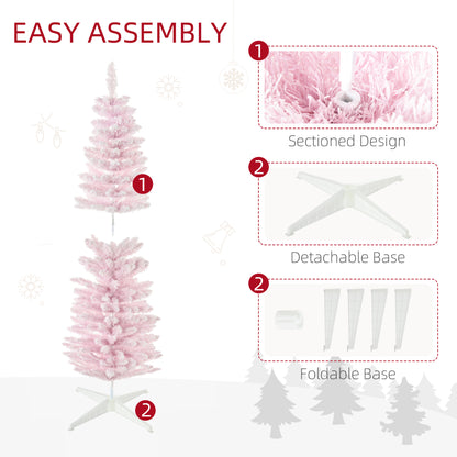 5ft Flocked Christmas Tree, Pencil Artificial Christmas Tree with Realistic Branches, Pink Pencil Christmas Trees   at Gallery Canada