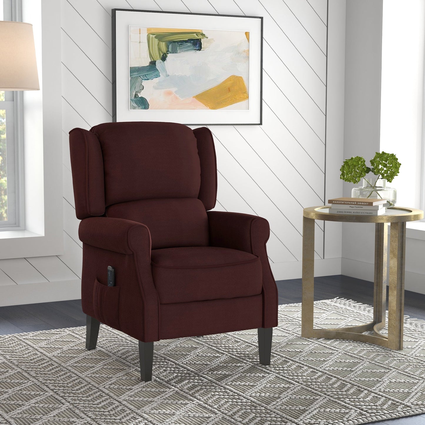 Push Back Recliner Chair, Vibration Massage Recliner for Living Room with Extendable Footrest, Remote, Pocket, Brown Single Sofas   at Gallery Canada