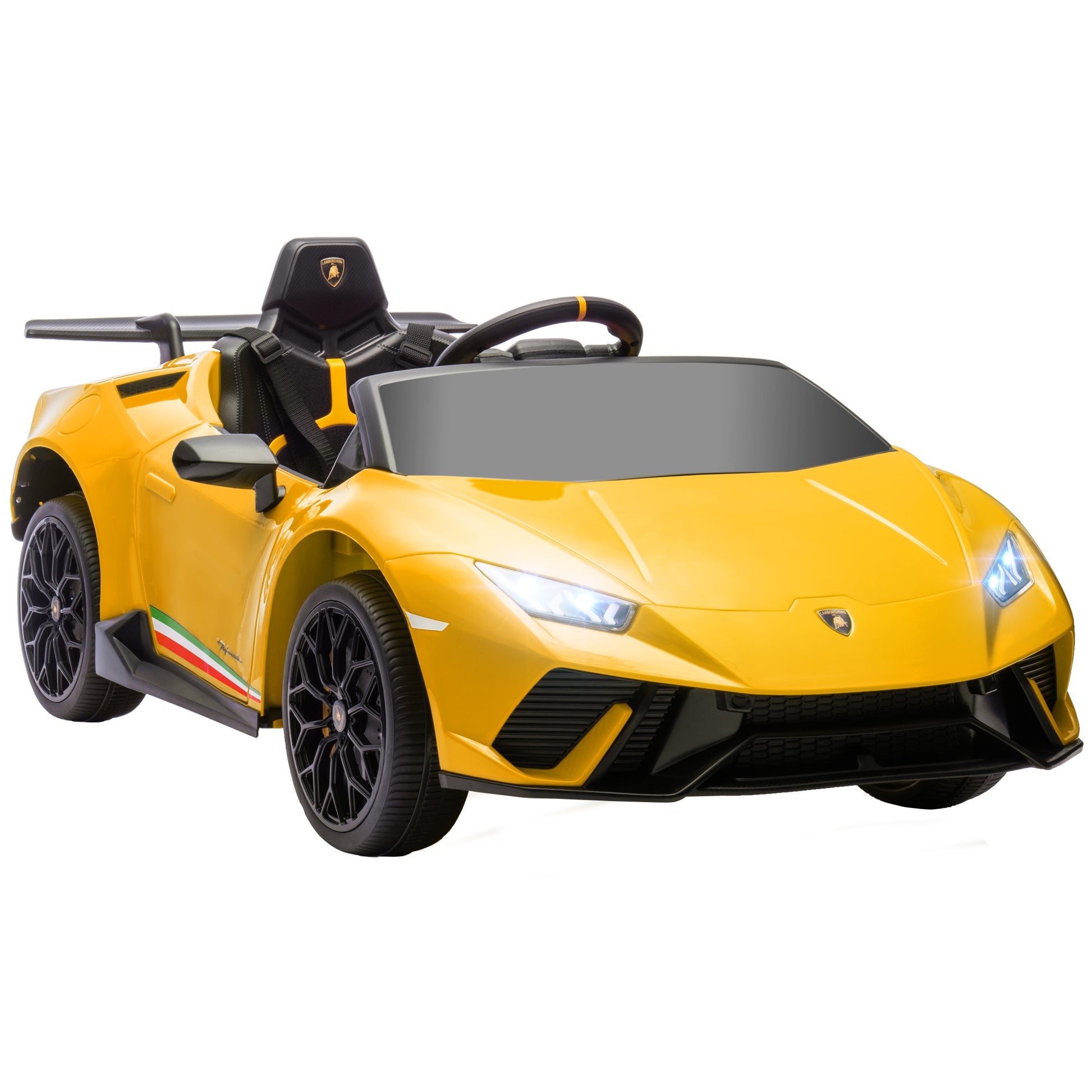 12V Lamborghini Huracan Licensed Kids Electric Car with Remote Control, Spring Suspension, Transport Wheels, Yellow Electric Toy Cars   at Gallery Canada