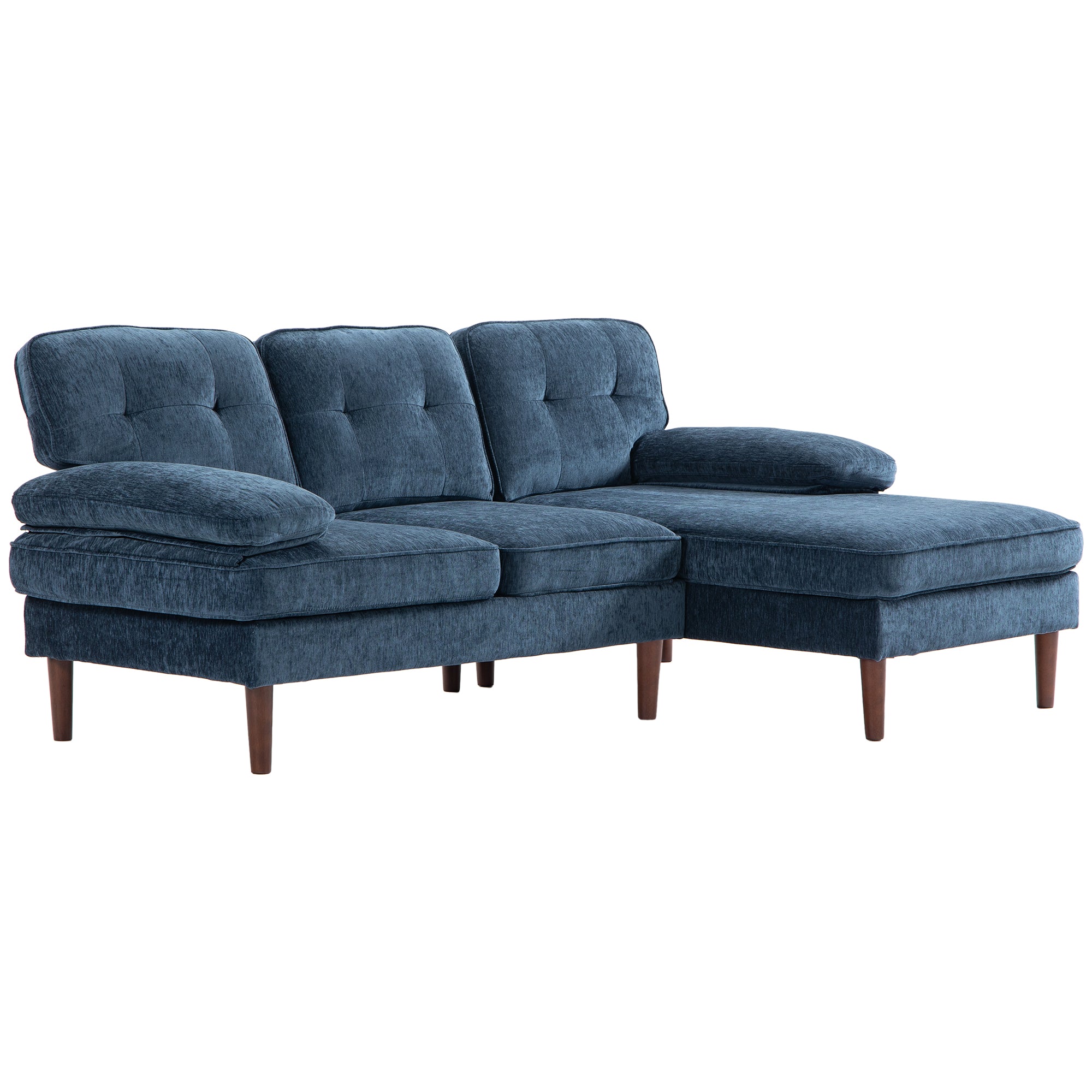 Modern Corner Couch with Right Chaise Lounge, Tufted 3-Seater Sofa with Wooden Legs for Living Room, Bedroom, Navy Blue 3-Seater Sofas Navy Blue, Brown at Gallery Canada