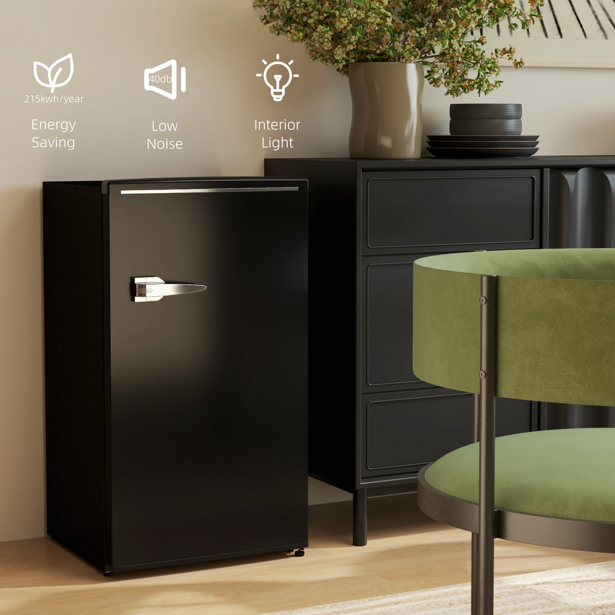 Retro Mini Fridge, 3.1 Cu. Ft Single Door Compact Refrigerator with Adjustable Thermostat, 2 Glass Shelves, Black Small Kitchen Appliances at Gallery Canada