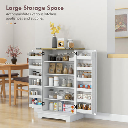 Farmhouse Kitchen Pantry Storage Cabinet, Kitchen Pantry Cabinet with Doors and Adjustable Shelves, Cream White Kitchen Pantry Cabinets   at Gallery Canada