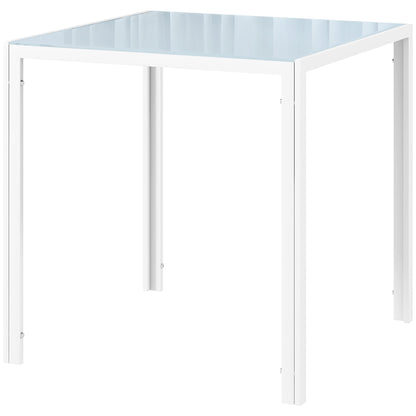 Square Kitchen Table for 2-4 People, Dining Table with Glass Top and Steel Legs for Dining Room, White Dining Tables   at Gallery Canada