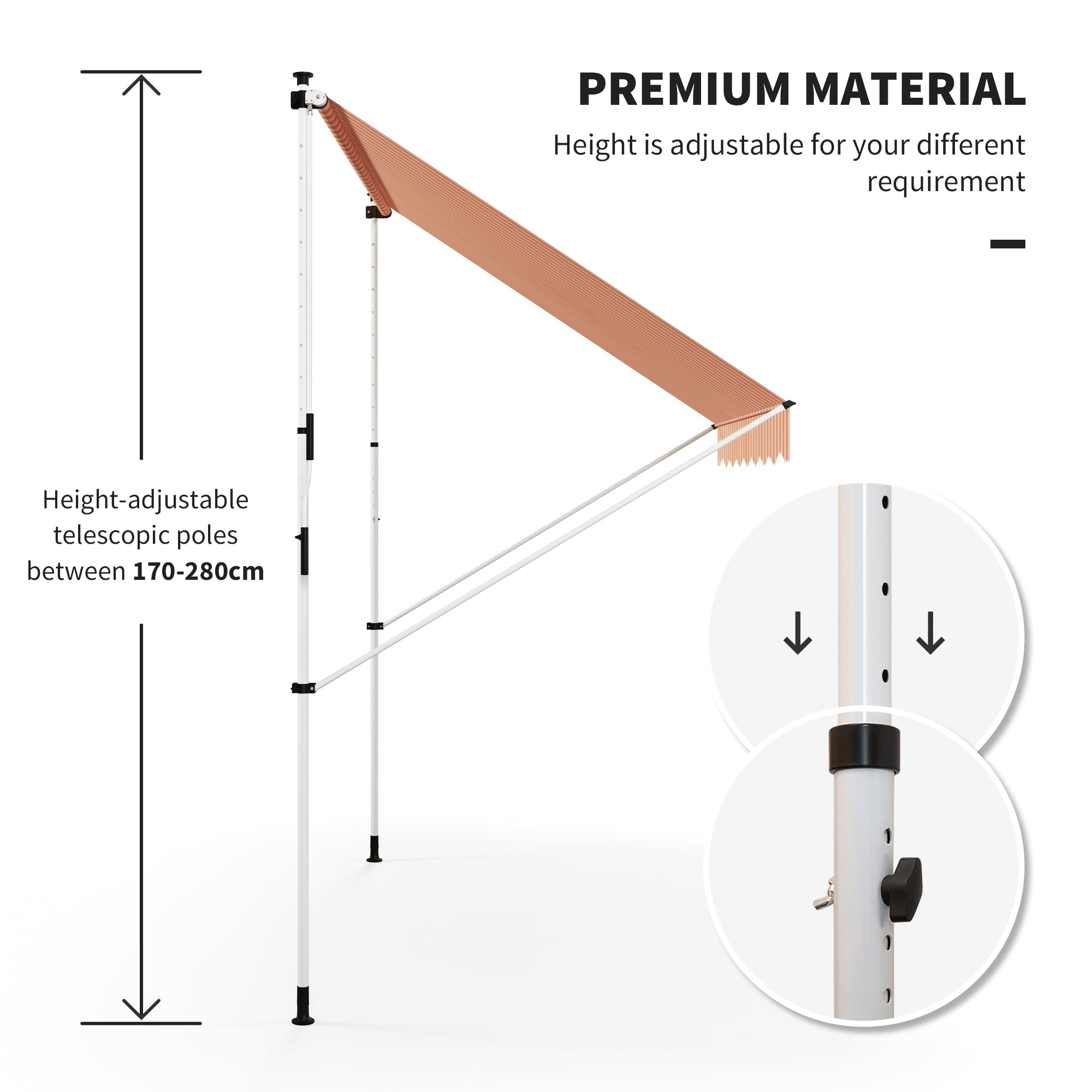 10x5ft Manual Retractable Awning, Patio Sun Shade Canopy Shelter with 5.6-9.2ft Support Pole, Water Resistant UV Protector, for Window, Door, Porch, Deck, Yellow Door Awnings at Gallery Canada