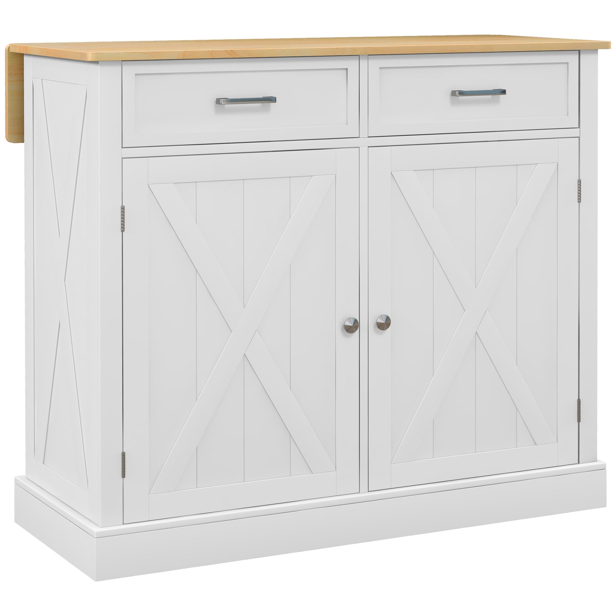 Rolling Kitchen Island with Drop Leaf Wood Breakfast Bar, Farmhouse Kitchen Cart with 2 Drawers, Adjustable Shelves for Dining Room, White Kitchen Islands & Kitchen Carts White  at Gallery Canada