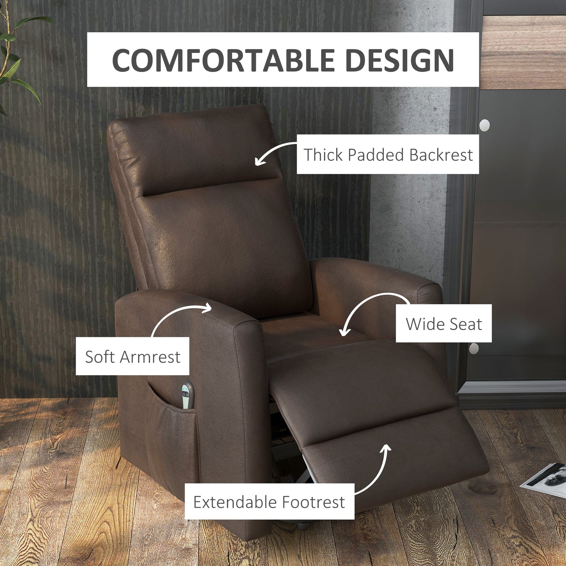 Power Lift Recliner Chair with Remote Control Side Pocket for Living Room Home Office Study Brown Electric Power Lift Chairs   at Gallery Canada