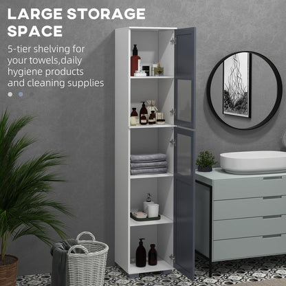 75" Tall Bathroom Storage Cabinet, Narrow Bathroom Cabinets with Matte Glass Doors and 5-tier Shelving, White Bathroom Cabinets   at Gallery Canada