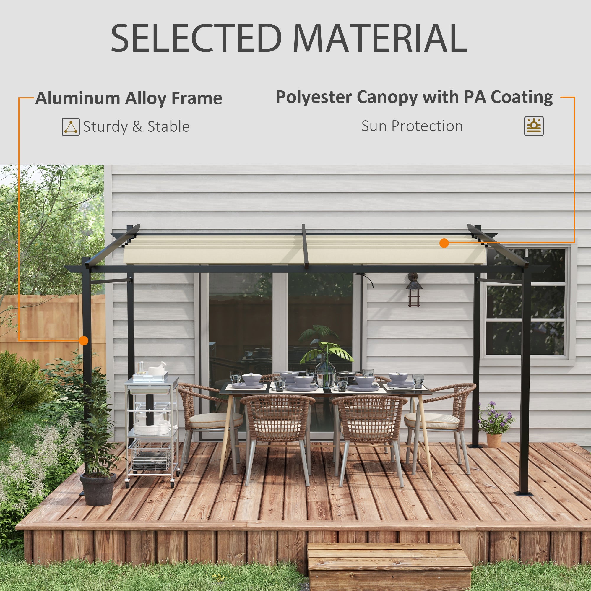 Metal Pergola with Sliding Roof Canopy, Retractable Pergola Canopy, 10' x 13', Beige Pergolas at Gallery Canada