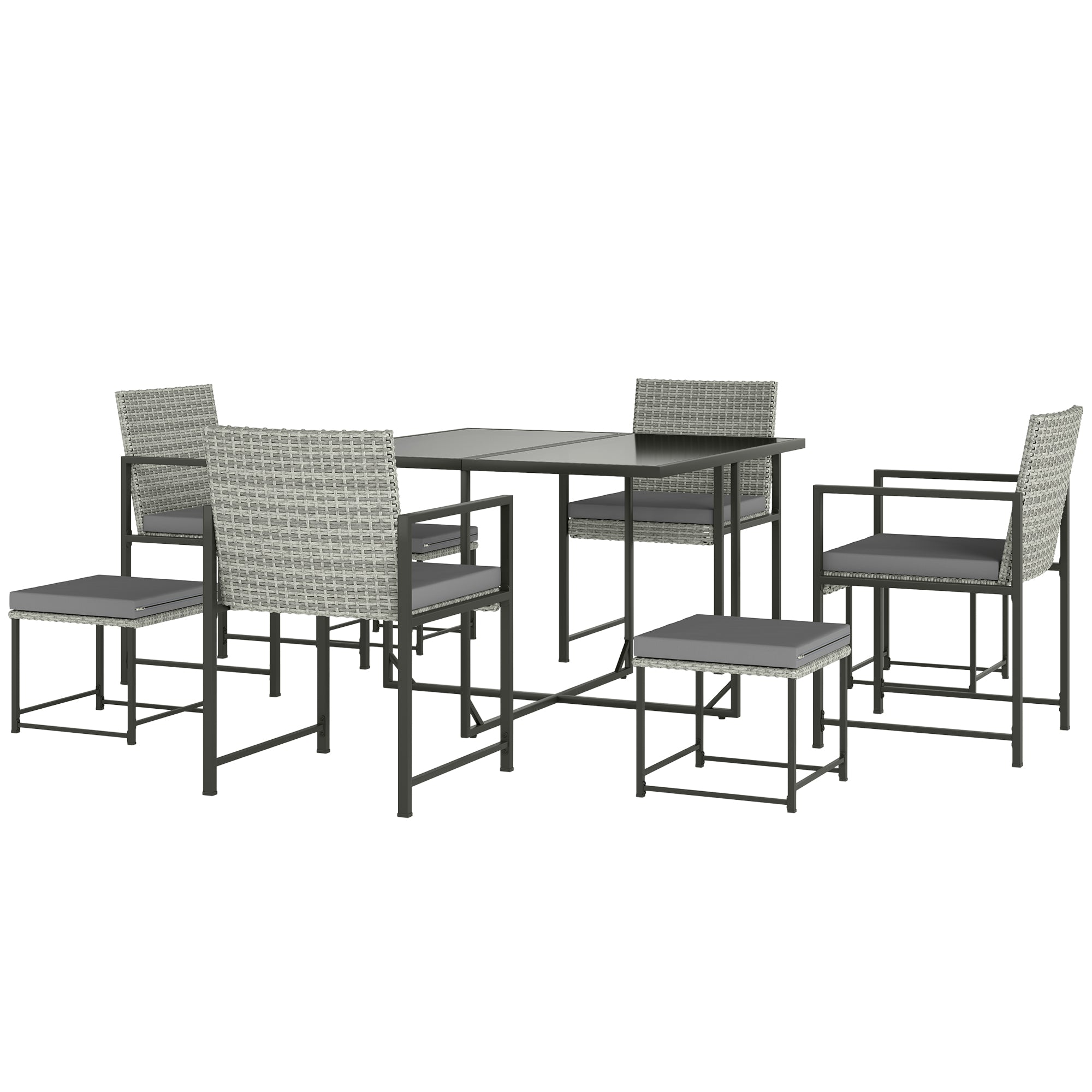 9 Pieces Wicker Patio Dining Set with 4 Armchairs, 4 Stools, Tempered Glass Top, Removable Cushions, Light Grey Outdoor Dining Sets at Gallery Canada
