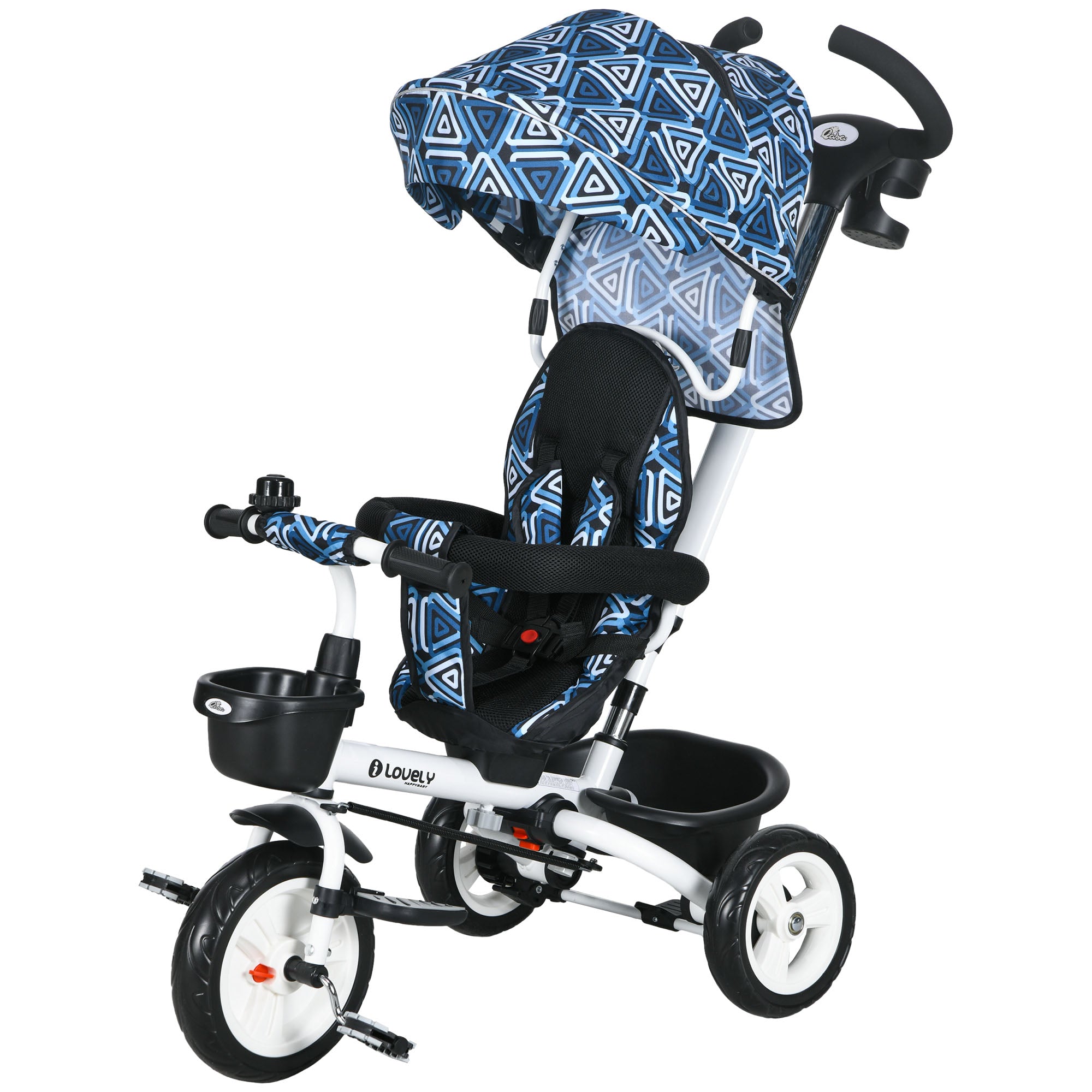 6 in 1 Toddler Tricycle with Parent Push Handle, Canopy, Storage Baskets, Cupholder, Light Blue Tricycles for Kids Light Blue, White at Gallery Canada