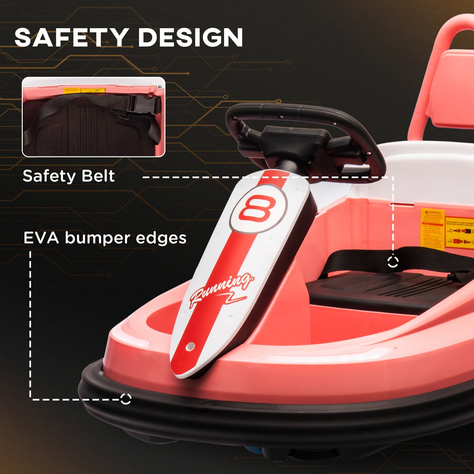 6V Kids Bumper Car with 360° Rotation, Music, Horn, Lights, Safety Belt - Pink Electric Toy Cars   at Gallery Canada