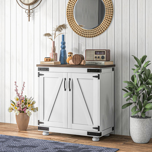 Sideboard Buffet, Kitchen Storage Cabinet with Barn Door and Adjustable Shelves, White and Brown Storage Cabinets   at Gallery Canada