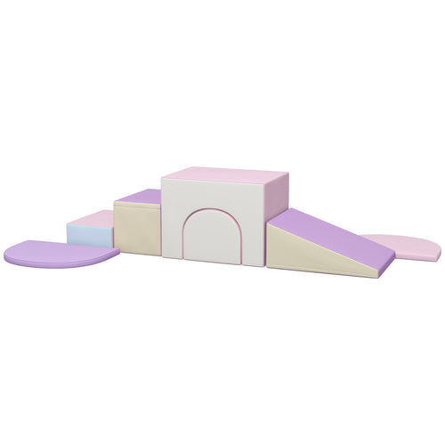 7 Piece Indoor Soft Play for Toddlers Climb and Crawl - Pink/ Purple