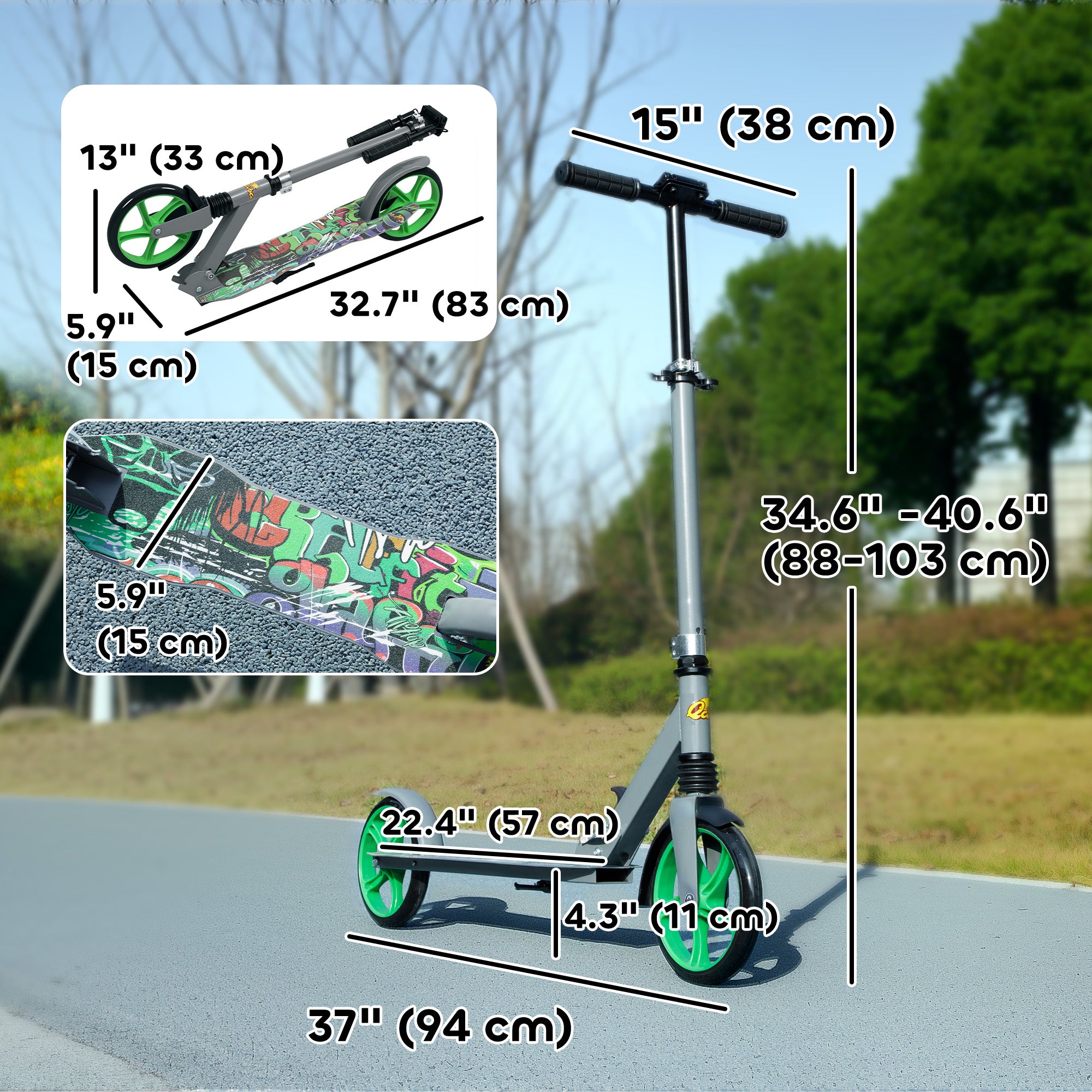 Kick Scooter for Kids Ages 6-12 with Adjustable Height, Rear-Fender Brake, 200mm Big Wheel, Foldable Design, Green Scooters at Gallery Canada