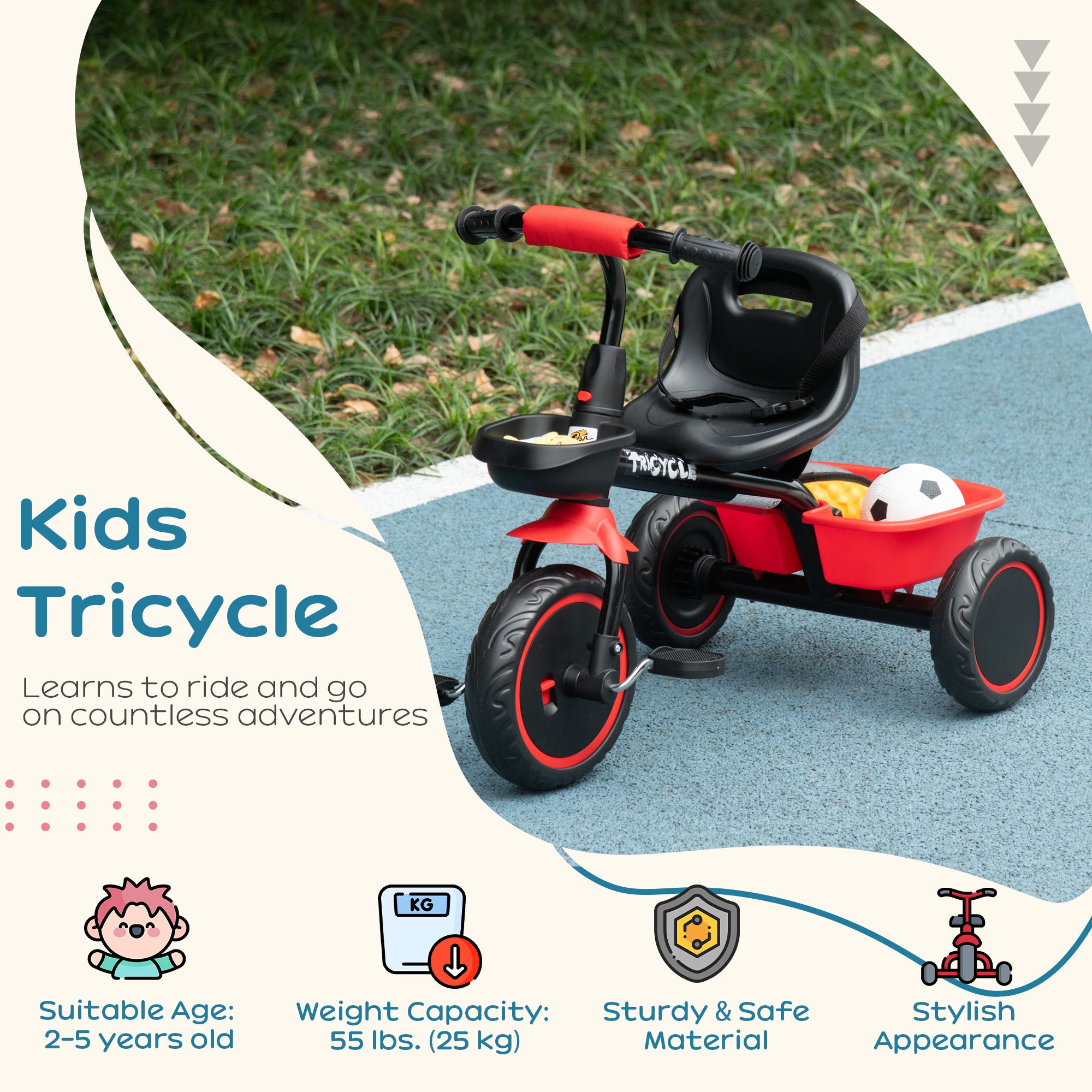 Large Kids Tricycle for Toddler 2-5 Year Old Girls and Boys, Toddler Trike Bike with Adjustable Seat, Safety Belt, Two Storage Baskets, Red Tricycles for Kids at Gallery Canada
