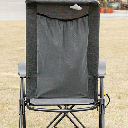 Patio Lounge Chair Outdoor Lounger Recliner Folding Camping Chair with Footrest and Storage Pocket, Black Grey Lounger Chairs   at Gallery Canada