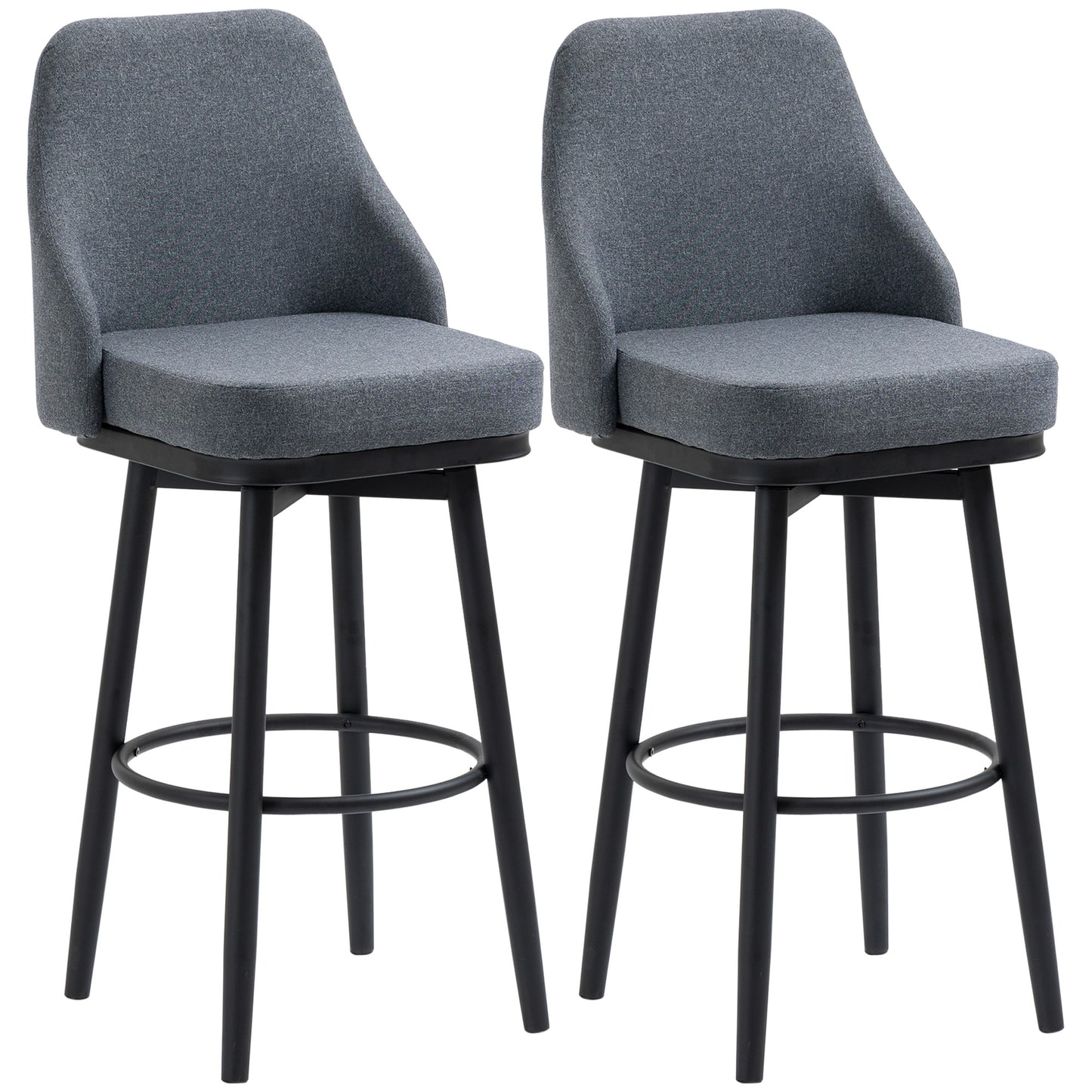 Extra Tall Bar Stools Set of 2, Modern 360° Swivel Barstools, Dining Room Chairs with Steel Legs Footrest, Charcoal Grey Bar Stools   at Gallery Canada