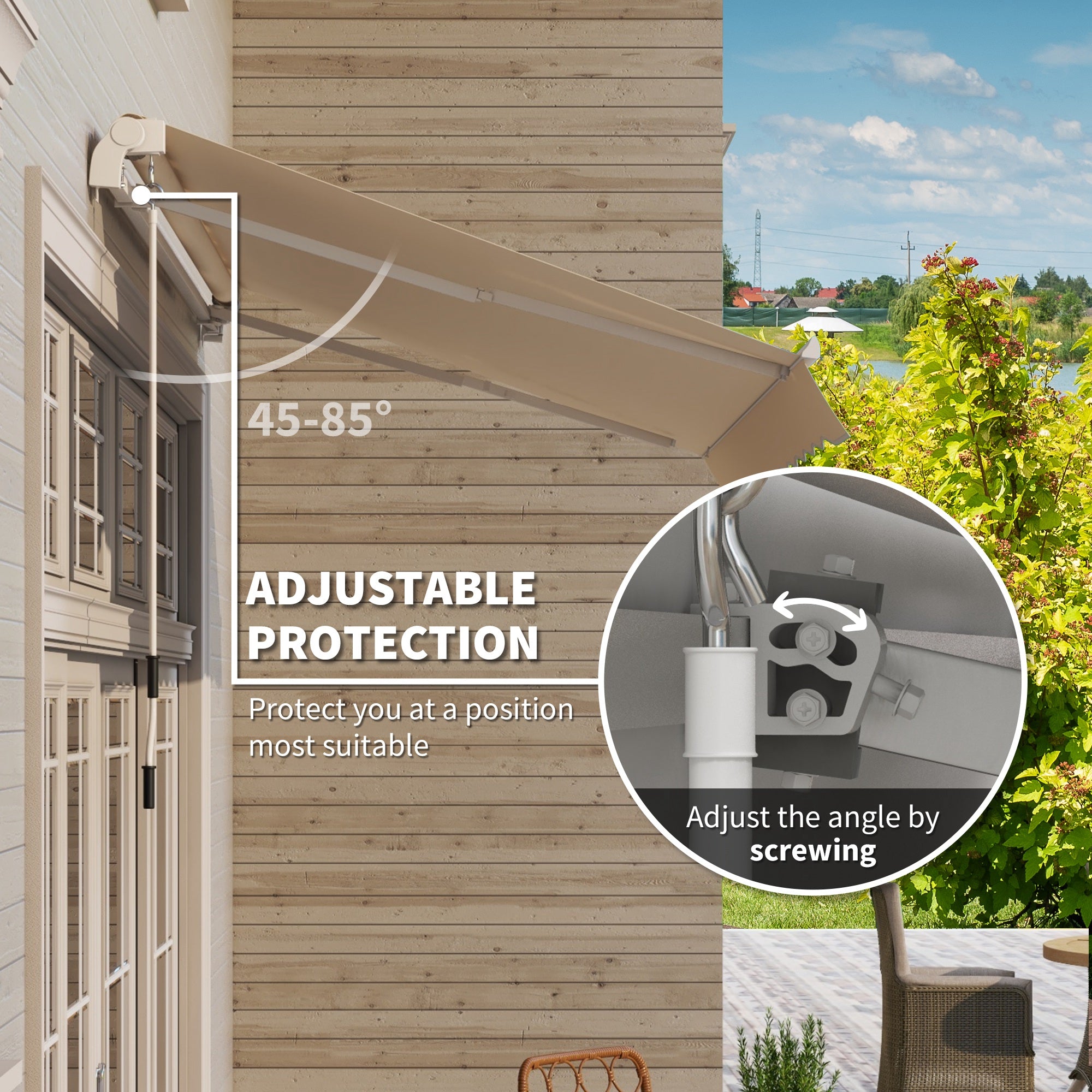 10' x 8' Manual Retractable Awning, Sun Shade Shelter Canopy, with Aluminum Frame and UV Protection for Patio Deck Yard Window Door, Beige Deck Awnings at Gallery Canada