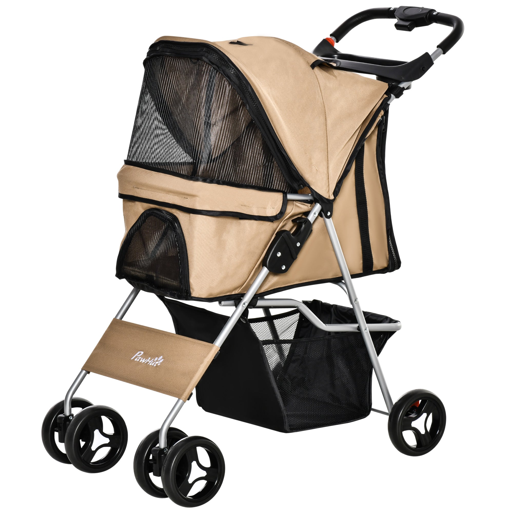 Pet Stroller Foldable Carrier for Cat, Dog and More 4 Wheels Travel Jogger with Cup Holder, Storage Basket, 360 ° swiveling front wheels, Easy Fold, Coffee Dog Bike Trailers & Strollers Coffee at Gallery Canada
