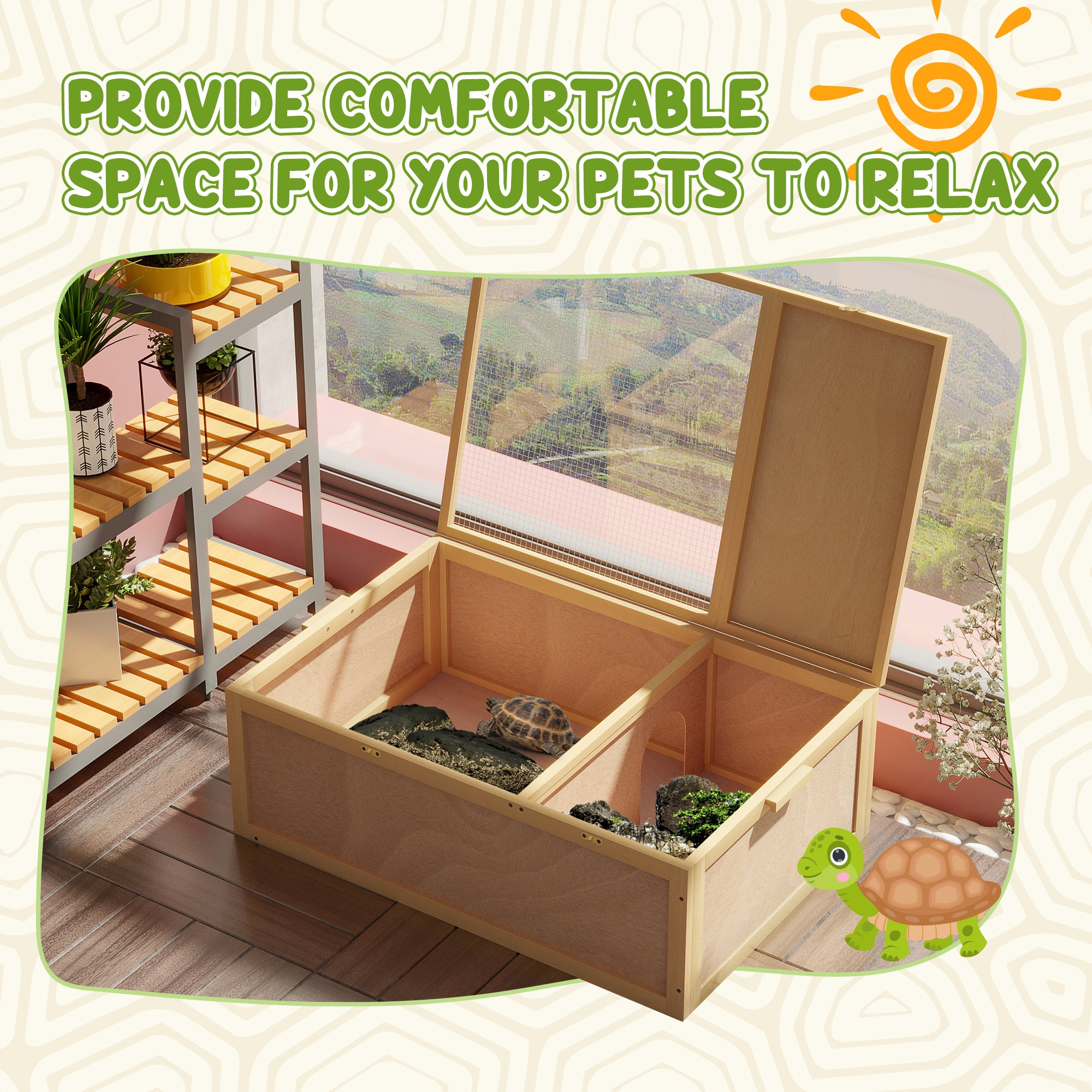 Wooden Tortoise Enclosure with Two Room Design, for Indoor Use, 37