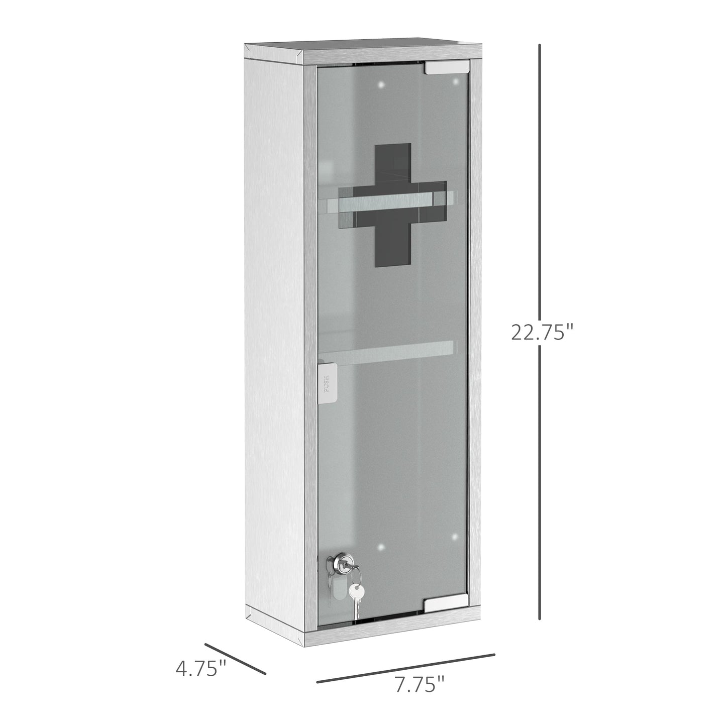 Wall Mount Medicine Cabinet, Bathroom Cabinet with 3 Tier Shelves, Stainless Steel Frame and Glass Door, Lockable with 2 Keys, Silver, 8" x 23" Mirror Medicine Cabinets   at Gallery Canada