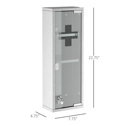 Wall Mount Medicine Cabinet, Bathroom Cabinet with 3 Tier Shelves, Stainless Steel Frame and Glass Door, Lockable with 2 Keys, Silver, 8" x 23" Mirror Medicine Cabinets   at Gallery Canada