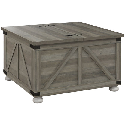 Farmhouse Coffee Table, Square Center Table with Flip-top Lids, Hidden Storage Compartment and Wooden Legs, Grey Coffee Tables   at Gallery Canada