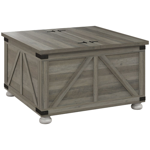 Farmhouse Coffee Table, Square Center Table with Flip-top Lids, Hidden Storage Compartment and Wooden Legs, Grey