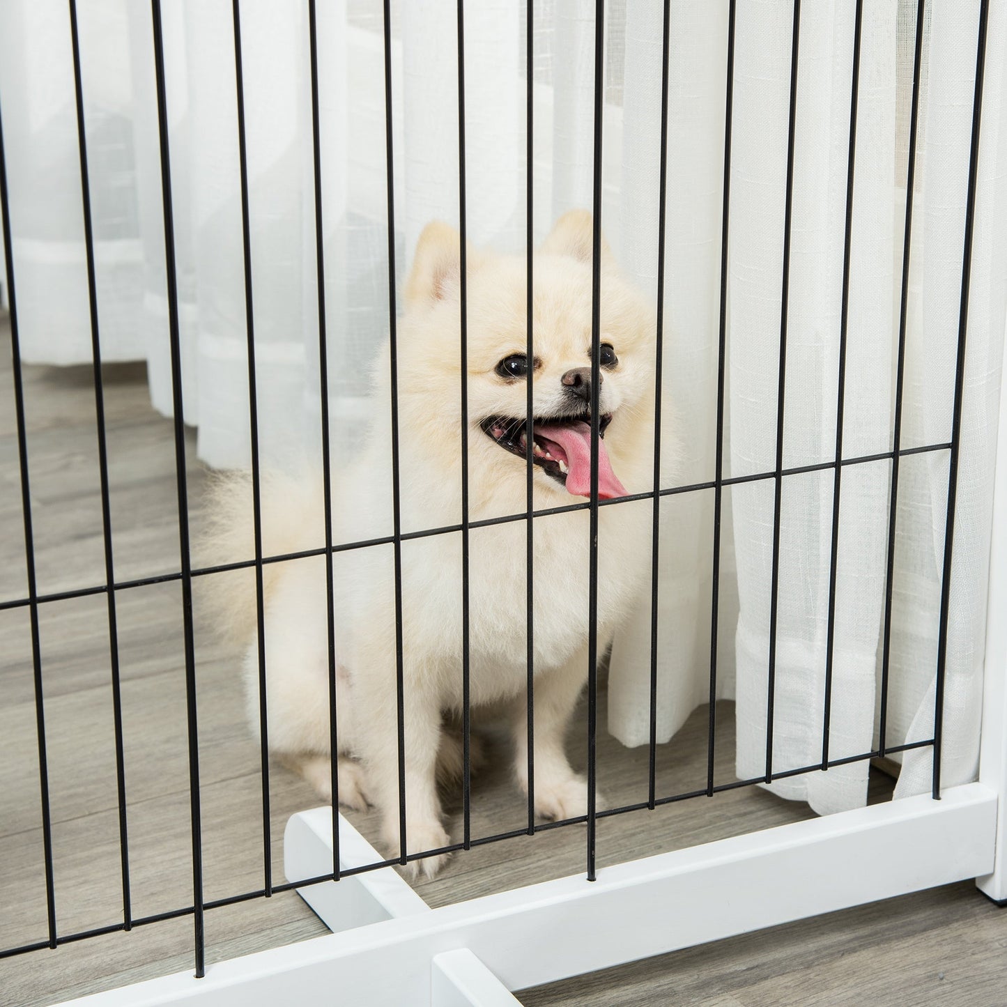 Wooden Dog Gate Foldable Pet Fence for Small &; Medium Dogs 4 Panel with Support Feet Freestanding Safety Barrier for House Doorway Stairs White Houses, Kennels & Pens   at Gallery Canada