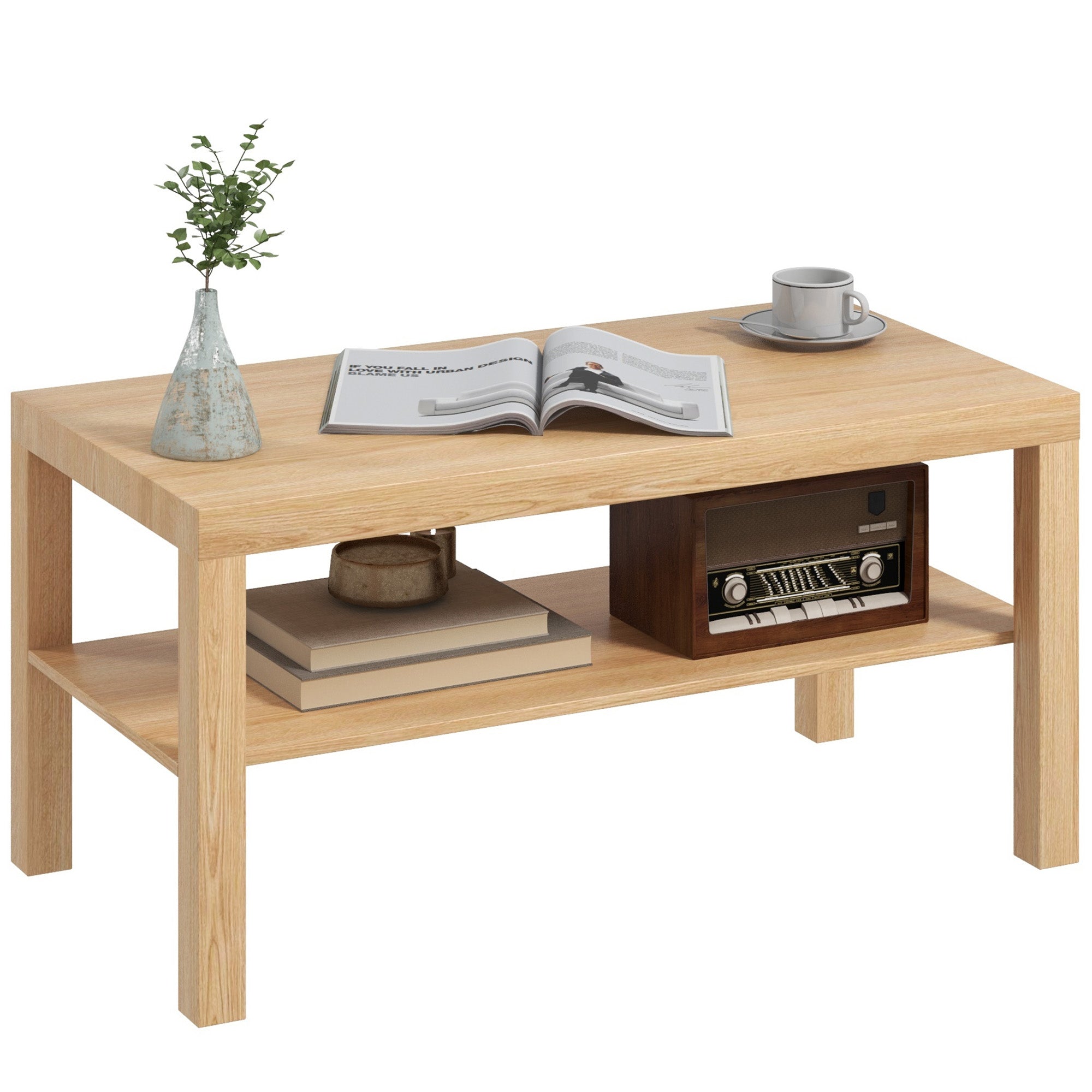 2 Tier Coffee Table with Storage Shelf, Rectangular Center Table for Living Room, Home Office Furniture Nature Wood Coffee Tables   at Gallery Canada