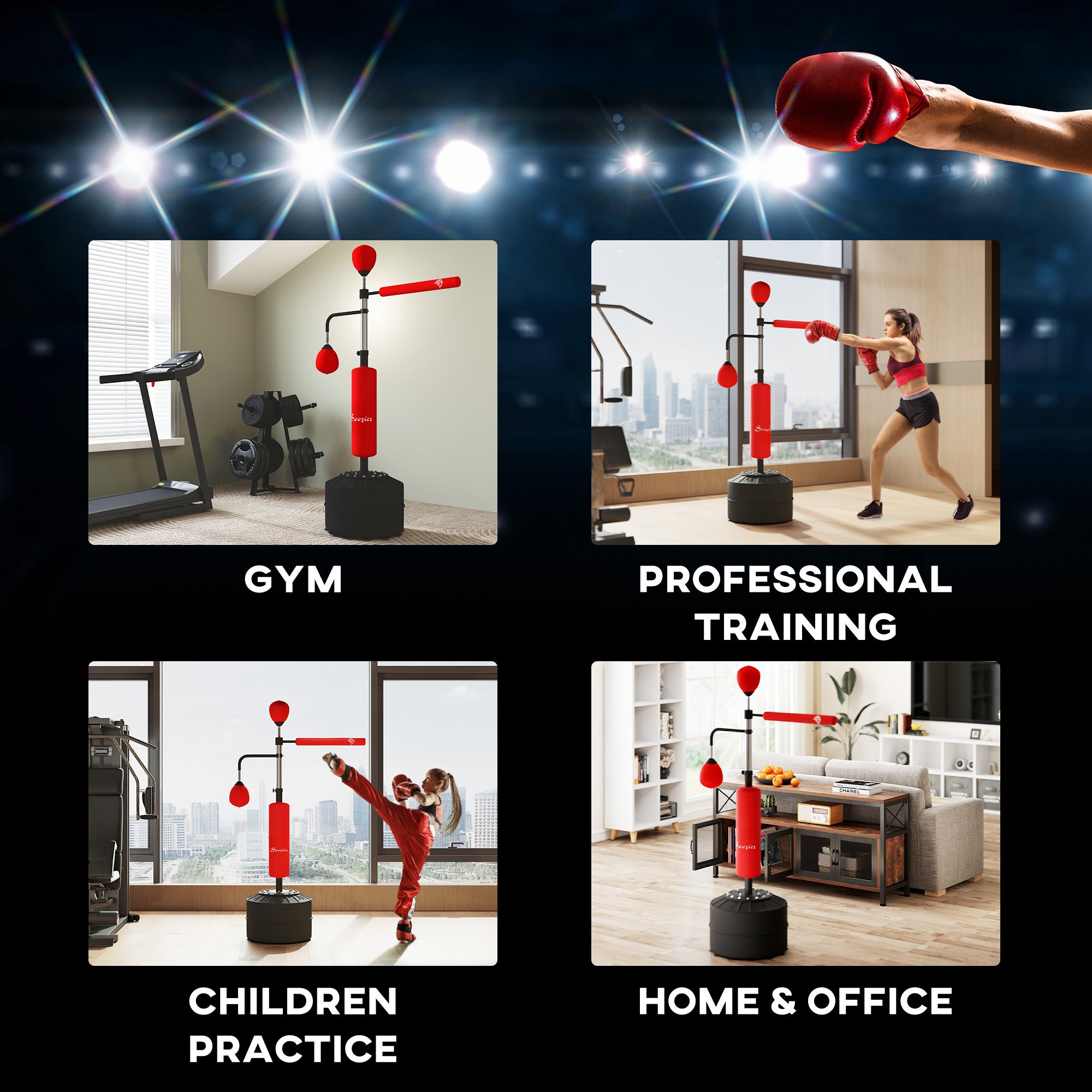 3-in-1 Free Standing Punching Bag, Height Adjustable Boxing Bag with 2 Speed Balls, 360° Reflex Bar, Red Punching Bag Hangers at Gallery Canada