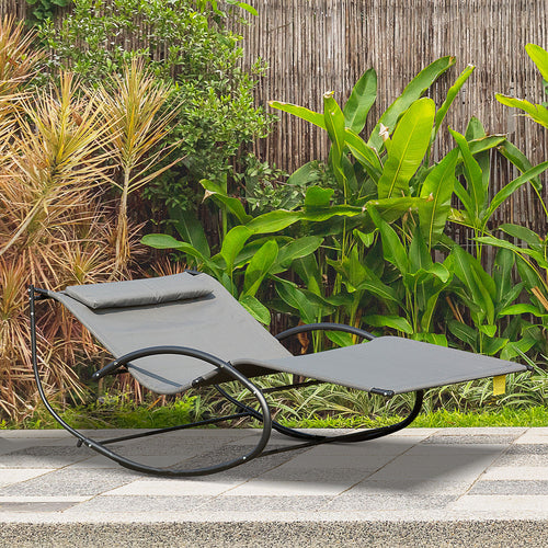 Double Chaise Lounger Garden Rocker Sun Bed Outdoor Hammock Chair Texteline with Pillow Grey