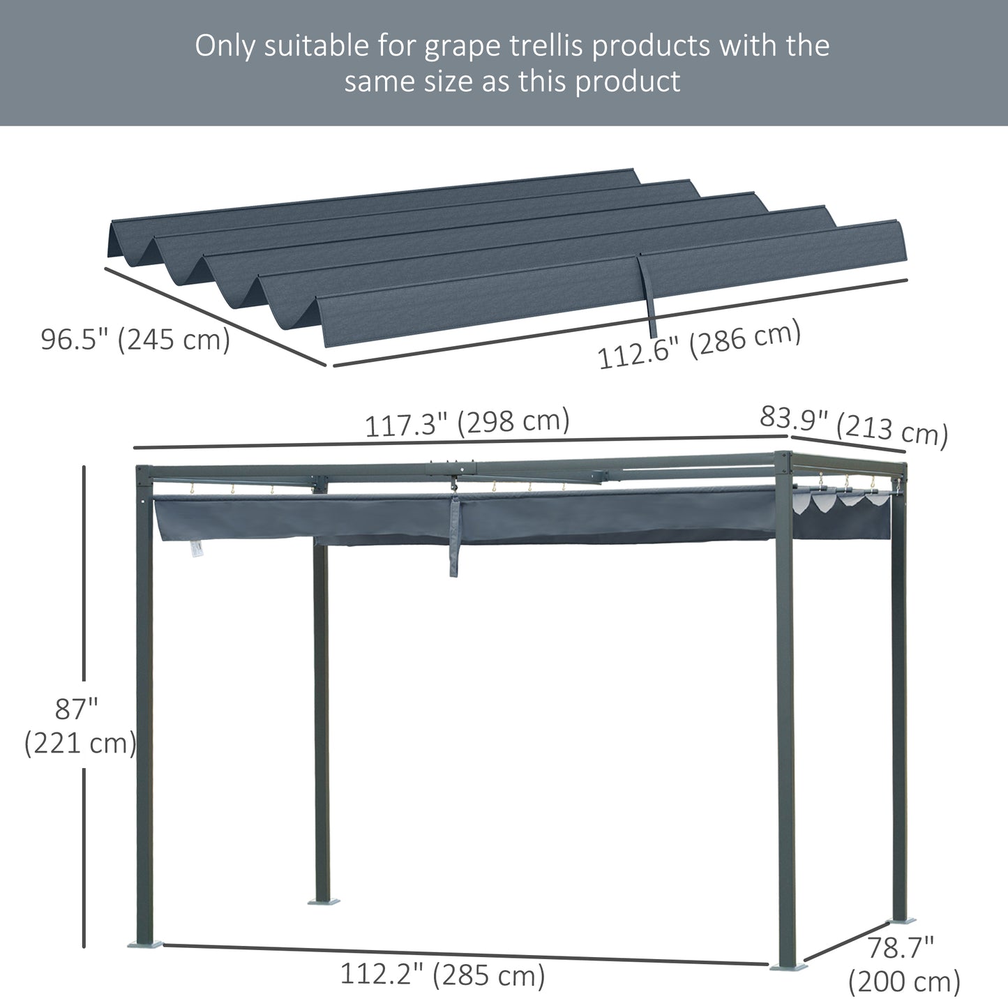 Pergola Canopy, Retractable Sun Shade Cover for 9.8' x 7.1' Pergola, UV30+ Protected, Dark Grey Gazebo Canopy Replacement at Gallery Canada