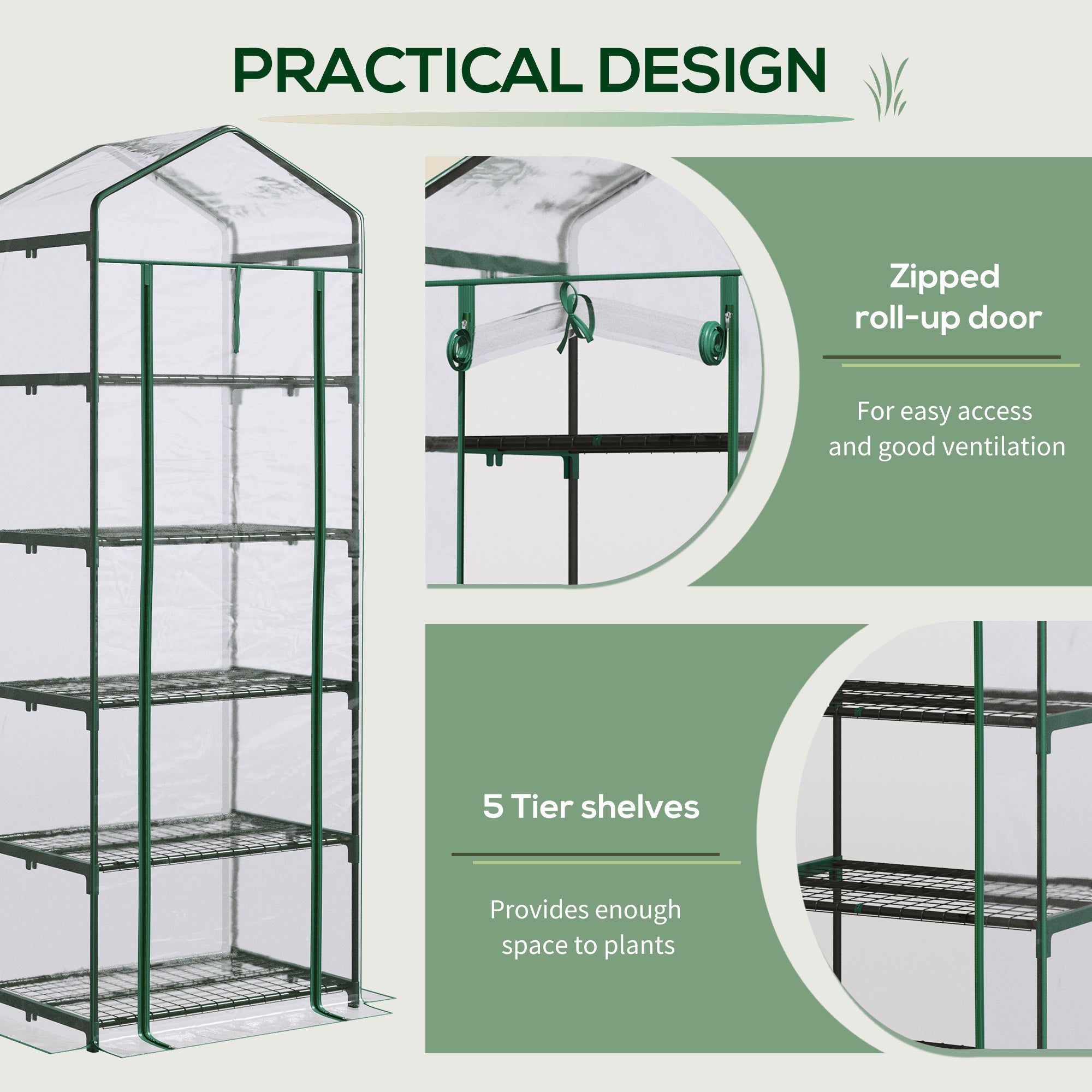 5 Tier Mini Greenhouse, Portable Outdoor Flower Stand with Shelf Clips, Indoor Greenhouse with Steel Frame, Transparent, 27.25