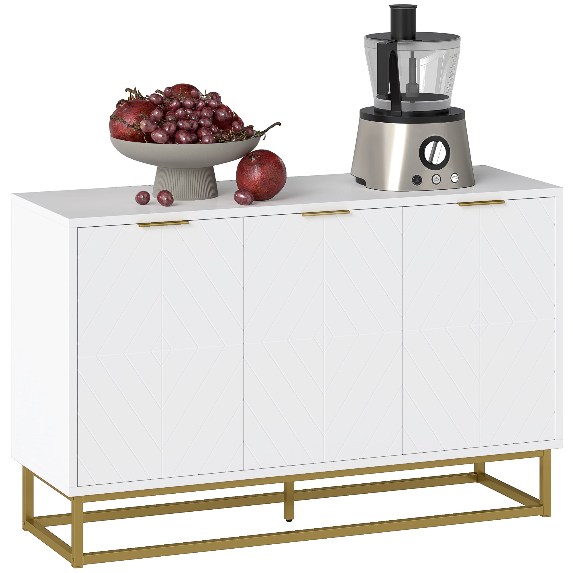 Sideboard Storage Cabinet with 3 Doors and Adjustable Shelves, Kitchen Buffet Cabinet for Dining Room, White Kitchen Pantry Cabinets at Gallery Canada