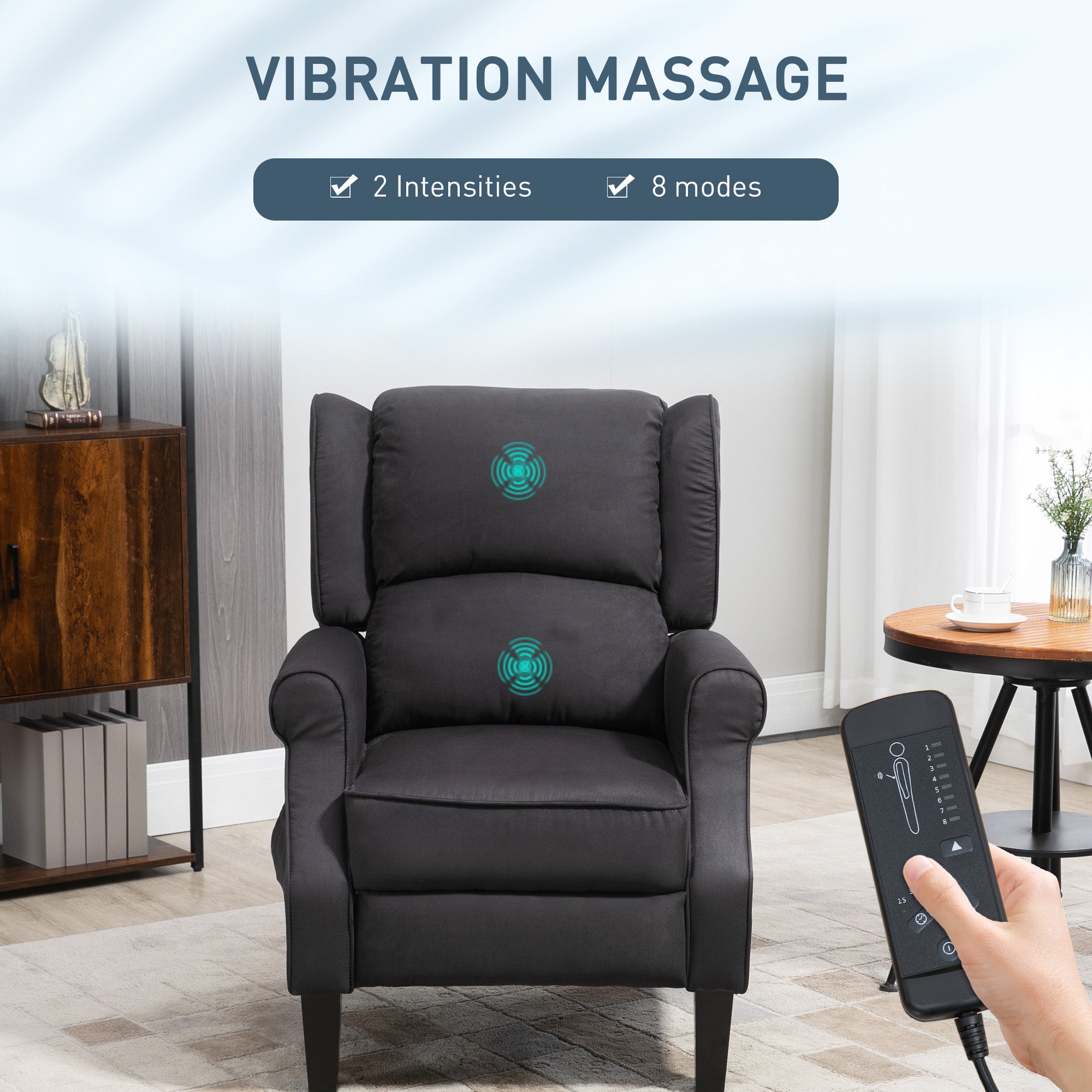 Massage Recliner Chair for Living Room, Push Back Recliner Sofa, Wingback Reclining Chair with Extendable Footrest, Remote Control, Side Pockets, Black Single Sofas at Gallery Canada